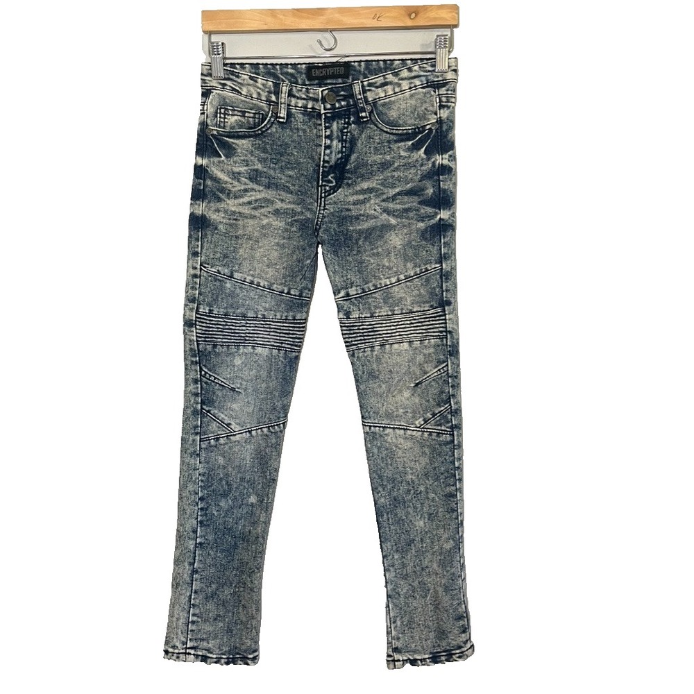 Y2K Acid Wash Denim Biker Moto Jeans 10 Grunge Skater Streetwear Slim Emo 90s